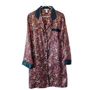 Courtney & Co Medium Paisley Robe Dressing Gown Boho Jewel Tone Teal Satin